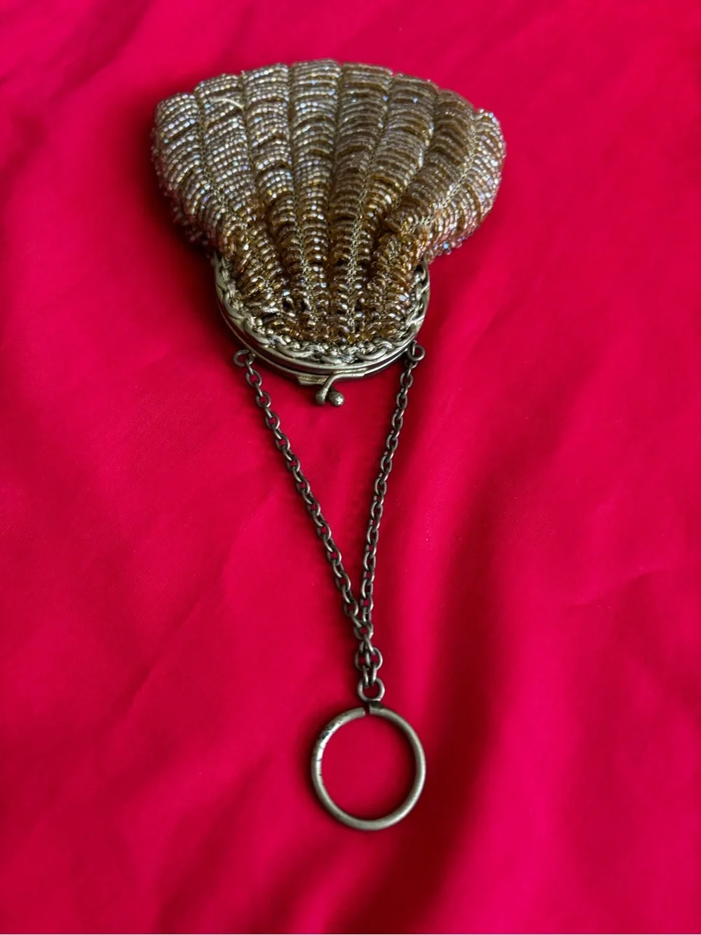 Vintage-Inspired Beaded Evening Bag in Brown and Gold